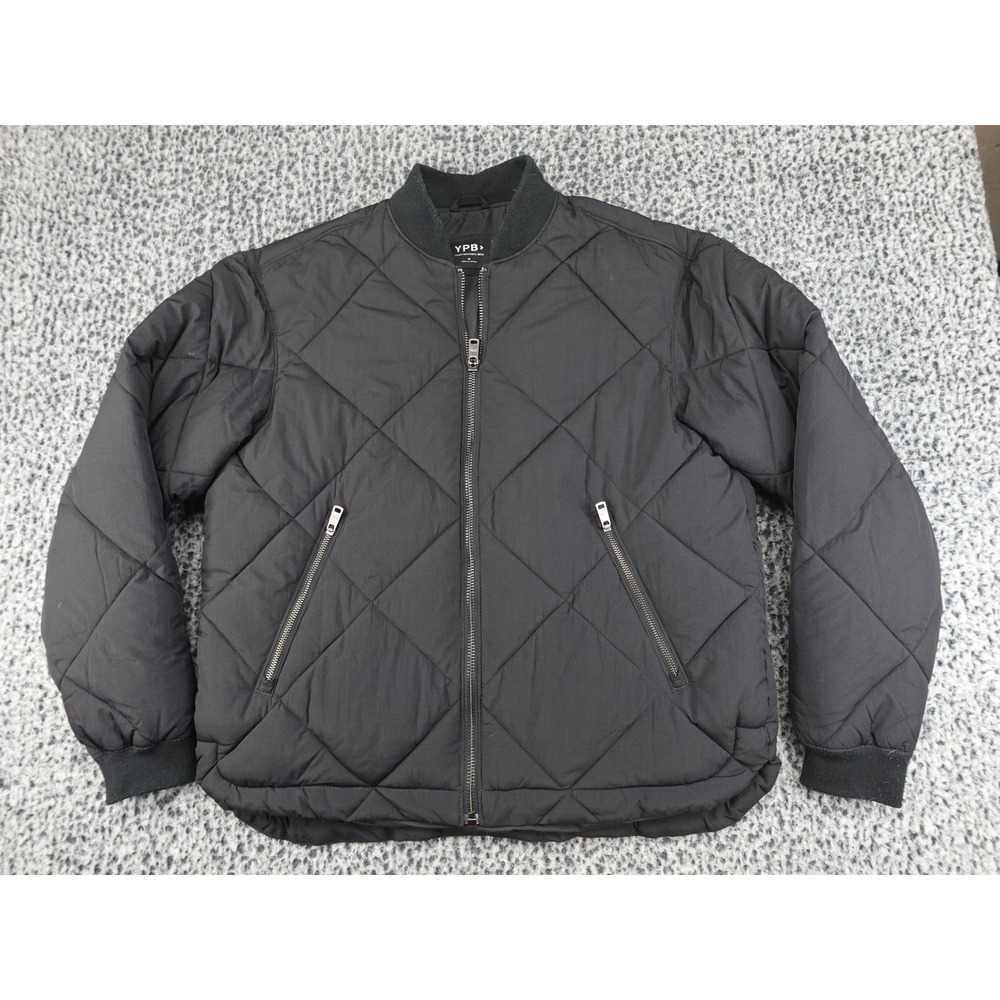 YPB Quilted‎ Bomber Jacket Mens Medium Black Excellent Training Club Zip Up
